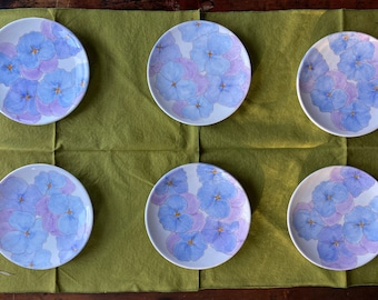 Ernestine Salerno Bread/Dessert/Cocktail Plate in iconic purple pansy motif. Mid Century Italian Ceramic Dishes