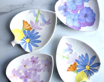 Vintage Ernestine Salerno Plate Set: Mid-Century Italian Floral Ceramic, Set of 4