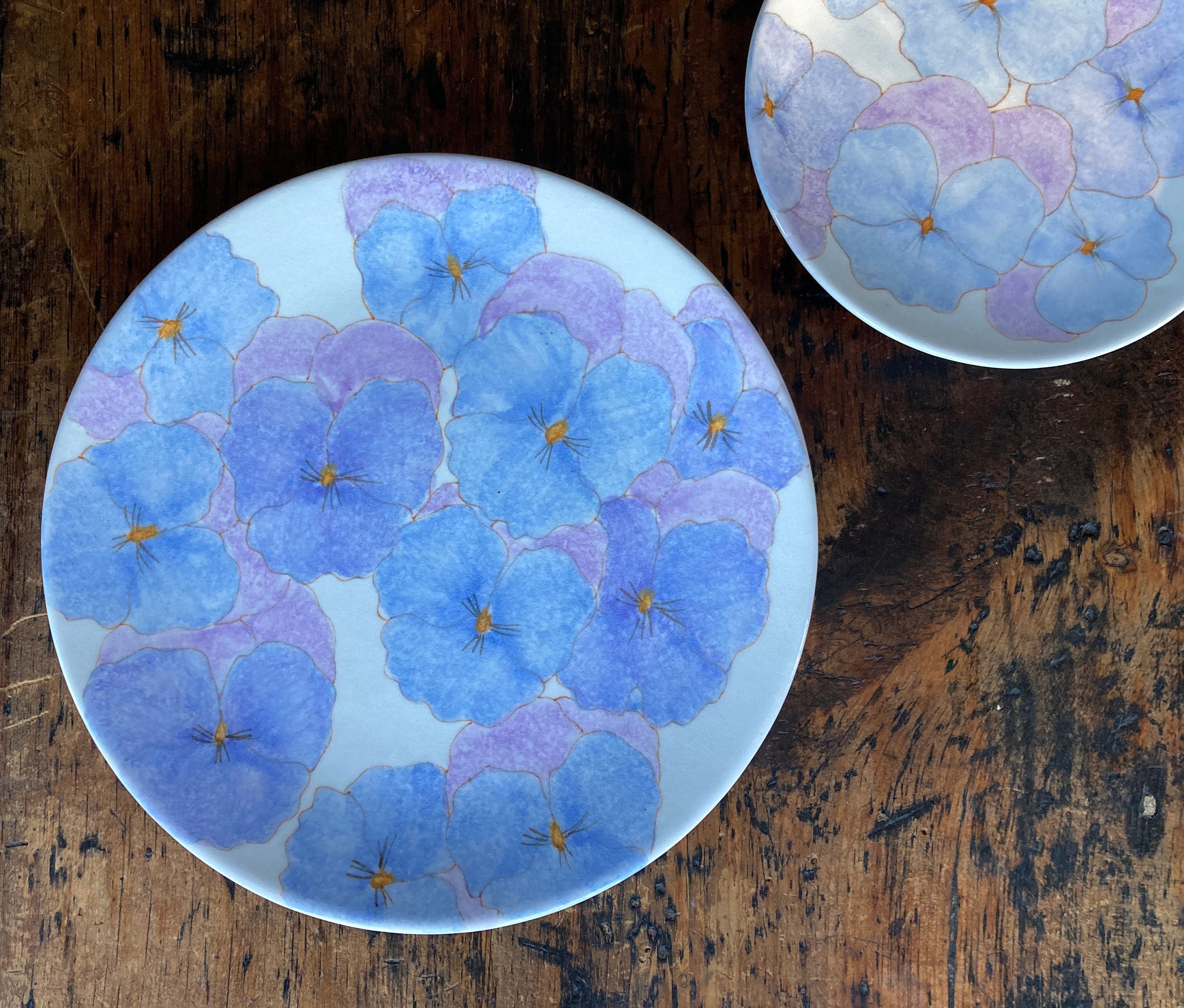 Ernestine Salerno Lunch Plate: Mid-Century Hand-Painted Pansy Ceramic