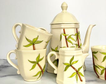 Vintage Ernestine Salerno Coffee Tea Set: Mid-Century Regency Bamboo Design