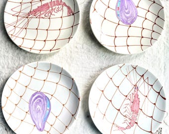 Ernestine Salerno Lobster & Oyster Plates: Mid-Century Italian Ceramic Set