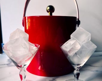 Vintage Red Vinyl Ice Bucket, Kraftware Party Decor