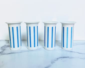 LaGardo Tackett Mid Century Modern Porcelain Tumbler Set: Blue Striped, Set of 4