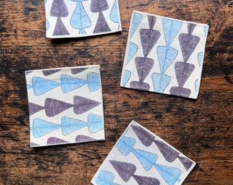 Set of Linen/Cotton Mod Graphic  Coasters Inspired by the designs of Ernestine Virden Cannon