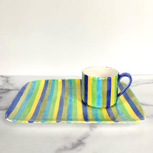 Ernestine Salerno Tableware. Mid-Century Snack Set. Striped Ceramic Cups & Plates. Ernestine Italy Italian MCM Pottery. Unique Gift