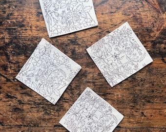 Set of Linen/Cotton illustrated botanical Coasters Inspired by the designs of Ernestine Virden Cannon