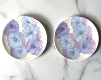 Ernestine Salerno Plate: Mid Century Italian Ceramic with Purple Pansies