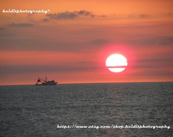 Shrimp Boat Sunset ~  Art~ Photographic Art~ Office Art~ Wall Art~ Unedited Photography~ Ft. Myers Beach~ Shrimp Boat~ Sunset