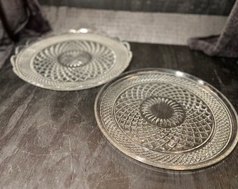 Set of 2 heavy glass platters! Beautiful vintage cut glass for serving/ entertaining g!
