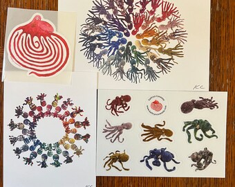 Octopus Farbrad Print und Sticker Set
