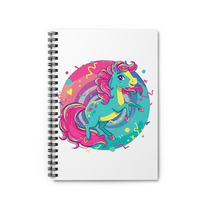 90&#39;s Lisa Frank Inspired Pony Spiral Notebook - Ruled Line Retro Journal Diary School Supplies