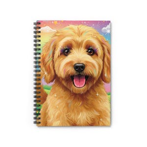 90&#39;s Rainbow Goldendoodle Spiral Notebook - Ruled Line Retro Journal Diary School Supplies Lisa Frank Inspired