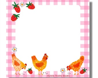 Chickens and Strawberries Sticky Notes, Post-It notes by Little Truths Studio