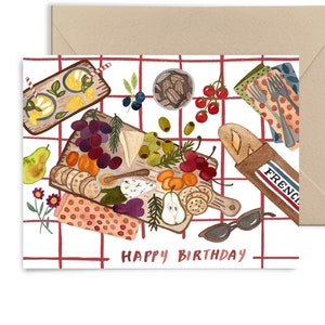 Picnic Birthday Greeting Card, charcuterie, cheeseboard, summer, blank notecard by Little Truths Studio