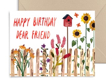 Happy Birthday Dear Friend, Garden Watercolor Card by Little Truths Studio