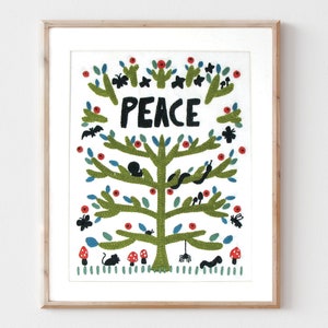 Peace Embroidery Kit, Modern Hand Embroidery Full Kit, Hoop Wall Art by Little Truths Studio