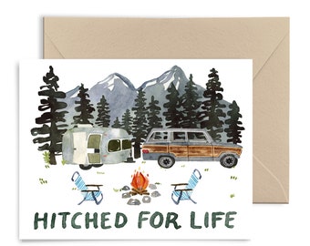 Hitched For Life Greeting Card, Camping Watercolor Valentine, Anniversary Card, Love and Adventure Card by Little Truths Studio