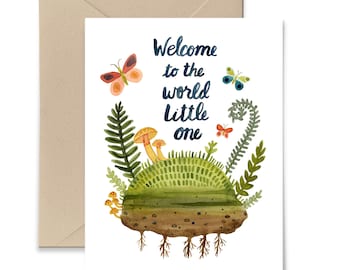 Welcome To The World Little One Baby Card, Congratulations, New Baby, Baby Boy, Baby Girl, Watercolor Greeting Card by Little Truths Studio