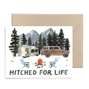 Hitched For Life Greeting Card, Camping Acuarela San Valentín, Tarjeta de Aniversario, Tarjeta de Amor y Aventura por Little Truths Studio