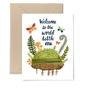 Welcome To The World Little One Baby Card, Congratulations, New Baby, Baby Boy, Baby Girl, Watercolor Greeting Card by Little Truths Studio image 1