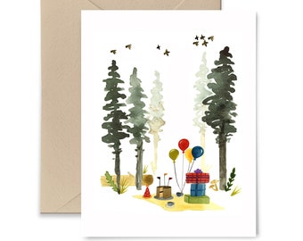 Woodland Birthday Card, Watercolor Card, Birthday Picnic, Nature Inspired Card by Little Truths Studio