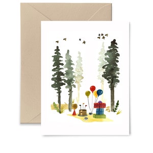 Woodland Birthday Card, Watercolor Card, Birthday Picnic, Nature Inspired Card by Little Truths Studio