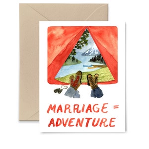 Marriage = Adventure Greeting Card, Wedding Congratulations Card, Watercolor Camping Card by Little Truths Studio