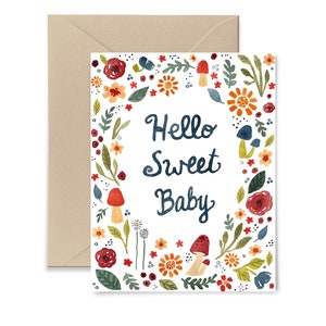 Hello Sweet Baby Greeting Card, Floral New Baby Card, Watercolor Card by Little Truths Studio