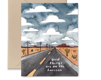 Good Things Are On The Horizon Greeting Card, Encouragement, Watercolor Card by Little Truths Studio