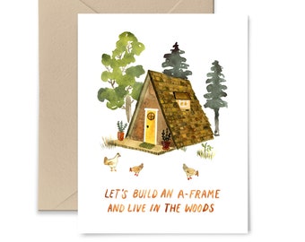 A-Frame Watercolor Greeting Card, Cabin In The Woods, Adventure, Nature Card by Little Truths Studio