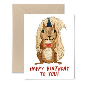 Tarjeta de cumpleaños de la ardilla, tarjeta de acuarela por Little Truths Studio