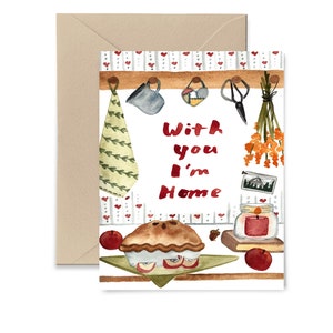 With You I'm Home Greeting Card, Valentine Anniversary Watercolor Card by Little Truths Studio