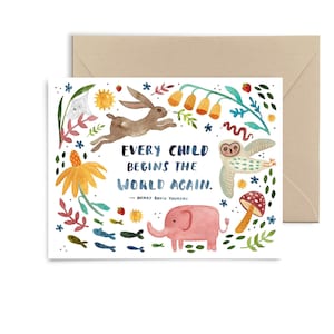 Cada niño comienza el mundo de nuevo Tarjeta de felicitación para bebés, Henry David Thoreau, sin género, esperando, nueva tarjeta de bebé de Little Truths Studio