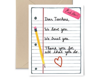 Dear Teachers Greeting Card, Thank You, Support Teachers, Watercolor Card by Little Truths Studio