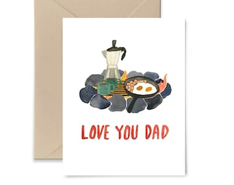 Love You Dad Watercolor Greeting Card by Little Truths Studio, Campfire, Father's Day Camping Card