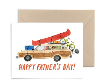 Father's Day Station Wagon Card, Watercolor Greeting Card, Funny Father's Day Card, Camping, Adventure, by Little Truths Studio