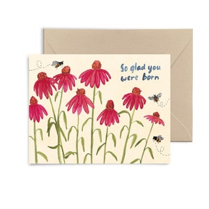 So Glad You Were Born Watercolor Greeting Card by Little Truths Studio