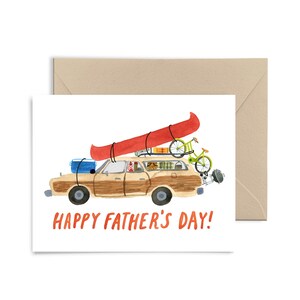 Tarjeta Station Wagon del Día del Padre, Tarjeta de felicitación de acuarela, Tarjeta divertida del Día del Padre, Camping, Aventura, por Little Truths Studio