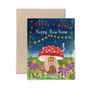 Mushroom Happy New Home Greeting Card, blank notecard by Little Truths Studio