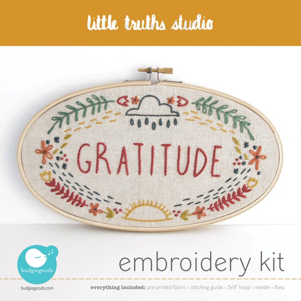 Gratitude Embroidery Kit - Ships in 1-2 weeks - Beginner Modern Hand Embroidery Full Kit - DIY Embroidery Hoop Wall Art Kit