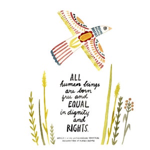 United Nations Declaration of Human Rights Watercolor Art Print, Equal Rights, Inspirational Quote,  Wall Art by Little Truths Studio