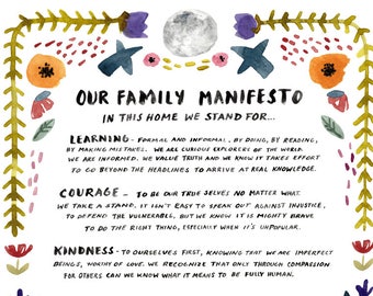 Family Manifesto Art Print, Watercolor Poster, Social Justice Wall Art, Baby Room, Nursery Decor by Little Truths Studio