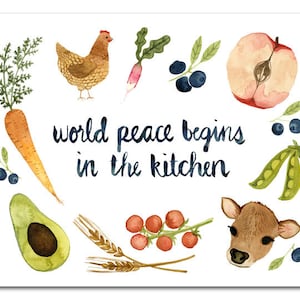 World Peace Begins In The Kitchen Watercolor Art Print, Kitchen Print, Kitchen Decor by Little Truths Studio