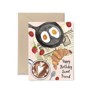 Happy Birthday Sweet Friend Greeting Card, Brunch watercolor Birthday Card, Breakfast Card by Little Truths Studio