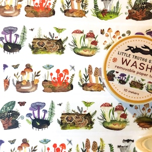 Pilz Washi Tape, bunte Pilze Breites Papierklebeband, extra groß, niedliche Pilze, Morchel, botanisches Klebeband von Little Truths Studio