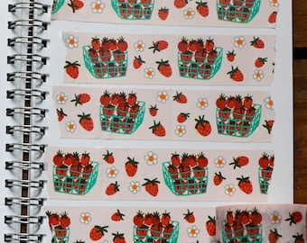 Strawberry Baskets Washi Tape, Wide Craft Tape for Junk Journaling, Snail Mail