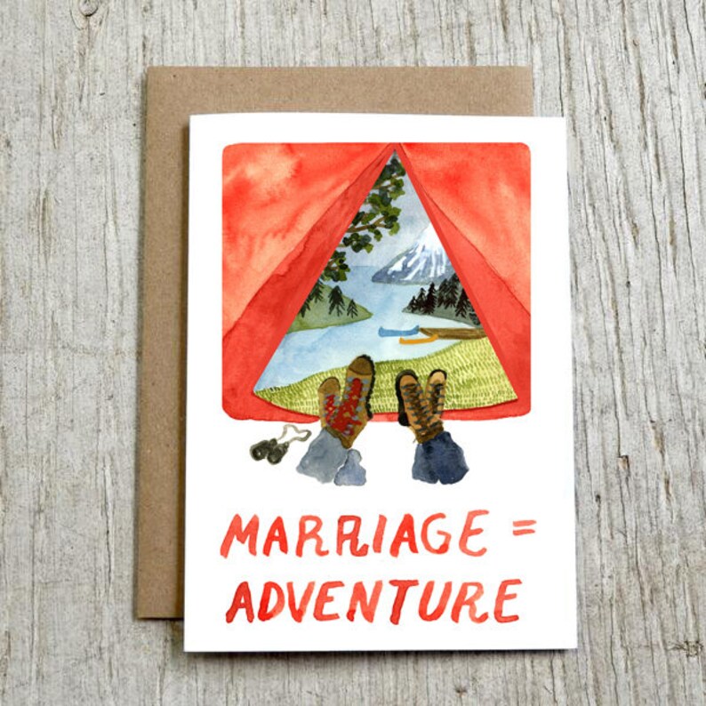 Watercolor Camping Card by Little Truths Studio Marriage = Adventure Greeting Card Wedding Congratulations Card