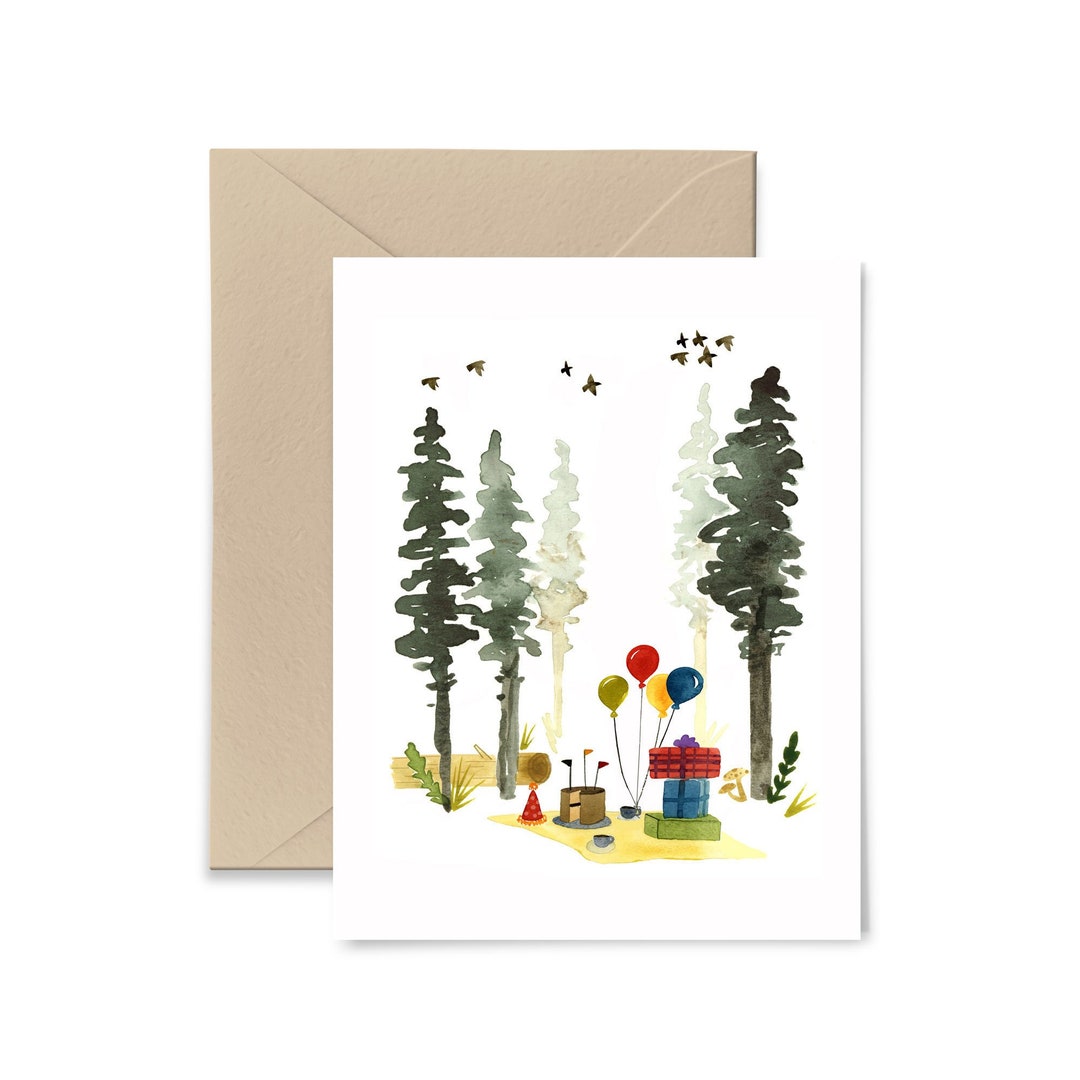 Woodland Birthday Card, Watercolor Card, Birthday Picnic, Nature ...