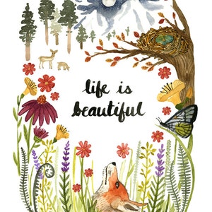 Life Is Beautiful Art Print, Watercolor Wall Art, Adventure, Woods, Nature Art, Country Living, Home decor by Little Truths Studio
