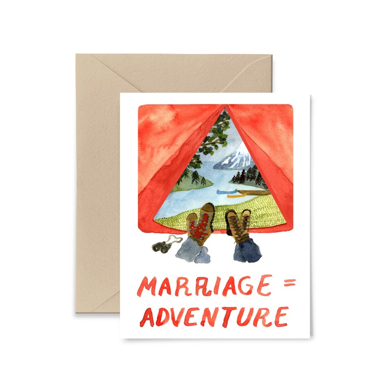 Watercolor Camping Card by Little Truths Studio Marriage = Adventure Greeting Card Wedding Congratulations Card